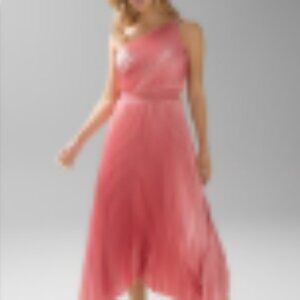 One-Shoulder Pleated Midi Dress - coral color